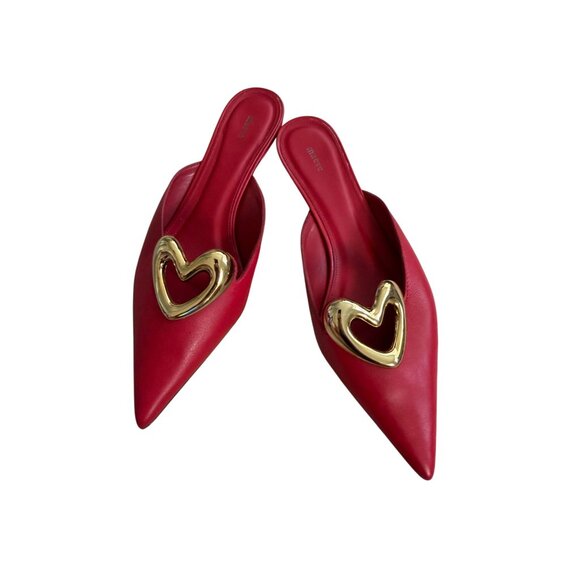 MAEVE Red Leather Gold Heart Mules Heels Size 40 / 10 - Picture 10 of 10